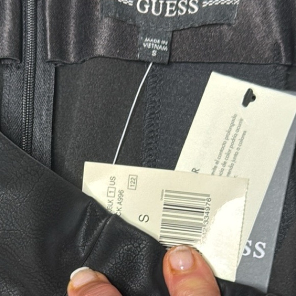 GUESS JET BLACK HIGH WAIST FAUX LEATHER SEAMED ZIPPER LEG LEGGINGS **NWT** - Picture 13 of 14